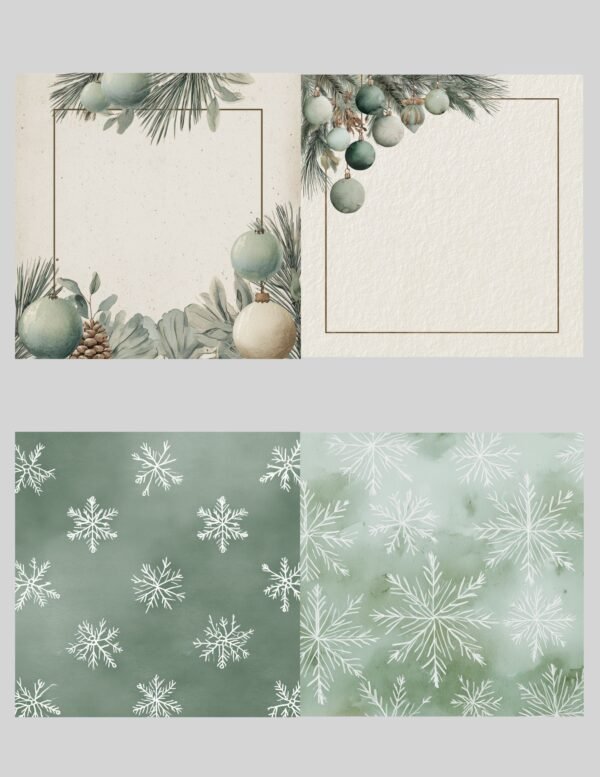 Sage Green & Cream Nordic Winter Junk Journal Printable Christmas Ephemera & Scrapbook Pages